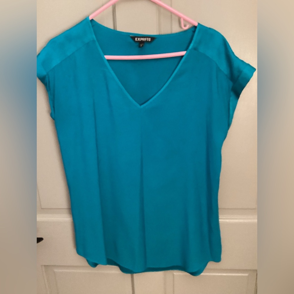 Express Women's Teal V-Neck Top